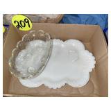 Milk Glass, Tray & Clear Relish Dish