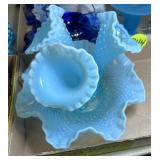 Blue Opalescent Epergne Vase