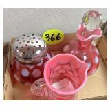 Cranberry Opalescent Coin Spot, Cruit, Pitcher...
