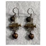 Unique Pair of Pierced Earrings w/Fish