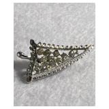 Silver Toned Christmas Tree Brooch w/Gems