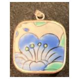 Handpainted Floral Silver Rimmed Porcelain Pendant