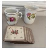 Vintage Porcelain  Floral Mugs & Coasters
