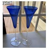 (2) Cobalt Blue Crystal Stemware Glasses