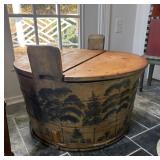Antique Hand Painted Tine Handmade Bentwood Box /