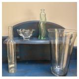 (4) Pieces Glass (Vase, Bottles, Crystal Bowl,