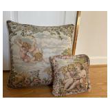 (2) Tapestry Cushions/Throw Pillows w/Cherubs