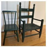 (2) Antique Childï¿½s Chairs (Ladderback Arm ,