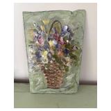 Handpainted Colorful Flower Basket on Slate