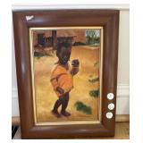 Framed Artist Signed Village Art with Child