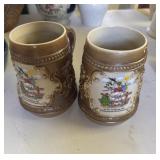 (2) Colorfully Decorated Ceramic Beer Mugs
