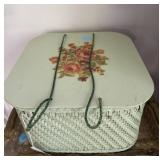 Vintage Princess Green Wicker Sewing Basket