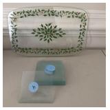Glass Holiday Themed Tray & Coaster