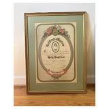 Vintage Framed Baptism Certificate