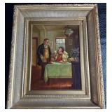 FANCY FRAMED SIGNED OIL PAINTING ON BOARD OF TWO