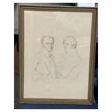 A Framed Signed Pencil Drawing of 2 Men  1812