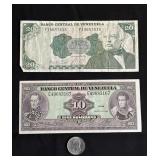 Venezuelan banknotes and a coin