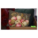 NEEDLEPOINT APPLE PILLOW, VELOUR PILLOW