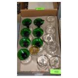 VINTAGE LUMINARC GREEN STEM GLASSES, ASST. WINE>>>
