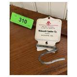 VTG WALWORTH WIS LUMBER CO. METAL BROOM HOLDER