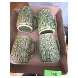 4 VINTAGE BRUSH McCOY? WILLOW BASKETWEAVE MUGS