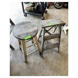 WOODEN STEP LADDER & WOODEN STOOL