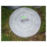 VINTAGE GALVANIZED TRASH CAN LID "JOIN THE MAYORS>