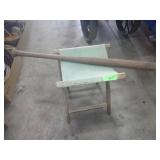 VINTAGE CAMPING STOOL, WOODEN BASEBALL BAT