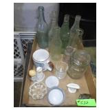 VTG BOTTLES, BAIL JAR, MUG, ZINC LID, FIGUINE ETC