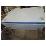 VINTAGE PORCELAIN TOP DROP LEAF TABLE W/ DRAWER>>>