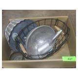 WIRE BASKET, ALUMINUM SCOOP, STRAINER, TIN PAN
