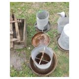 2 GALVANIZED CHICKEN FEEDER / WATERERS (NO LIDS)
