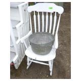 VINTAGE GALVANIZED TUB & WOODEN ROCKING CHAIR