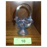 FENTON IRIDESCENT BLUE GLAS BASKET 5 1/12" TALL