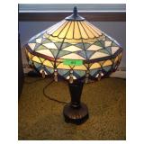 METAL LAMP W/ STAINED GLASS SHADE  25" TALL