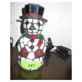 STAINED GLASS SNOWMAN LAMP 8"