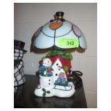 SNOWMAN LAMP W/ STAINED GLASS ? SHADE 12" TALL