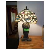 METAL LAMP W/ STAINED GLASS SHADE 20" TALL