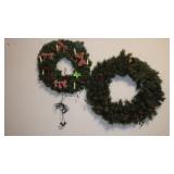 2 CHRISTMAS WREATHS, ONE LIGHTED