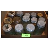 ASST. BLUE & CLEAR CANNING JARS (NEED CLEANED)
