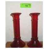 PAIR OF VTG RUBY RED CANDLESTICK HOLDERS