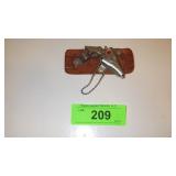 VTG MINI TOY PISTOL IN LEATHER HOLSTER