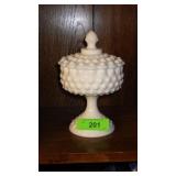 VTG FENTON? MILK GLASS HOBNAIL PEDESTAL COVERED>>