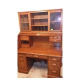 2-PIECE OAK ROLL TOP DESK (BRING HELP - YOU>>>