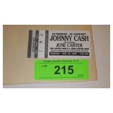 1996 JOHNNY CASH & JUNE CARTER TICKET STUB