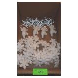 FLOCKED SNOWFLAKE PICKS, GLITTER SNOWMEN ORNAMENTS