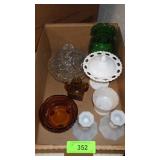 VINTAGE AMBER CRUET (NO STOPPER), AMBER BOWL, >>>