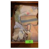 VTG CHENILLE BABY BLANKET, CROCHETED BABY CLOTHES>