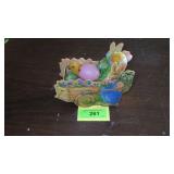 VTG EASTER BUNNY CART W/ FLOCKED CHICKS IN EGGS>>