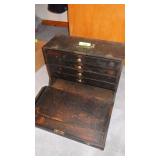 VTG WOODEN MACHINIST TOOLBOX W/ ASST TOOLS